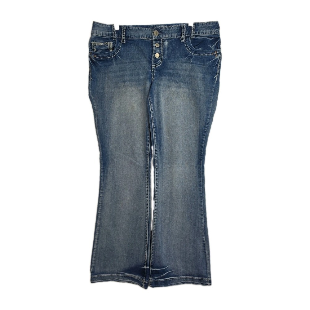Maurices‎ Flare Jeans Women's Size 11/12 Reg Blue, Logo, Embroidered Pockets